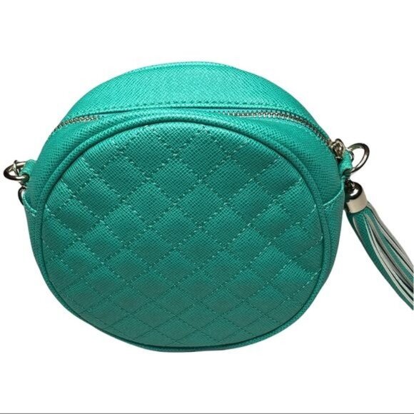 Sondra Roberts SR2 Round Quilted Zipper Turquoise Crossbody Bag - Picture 3 of 10